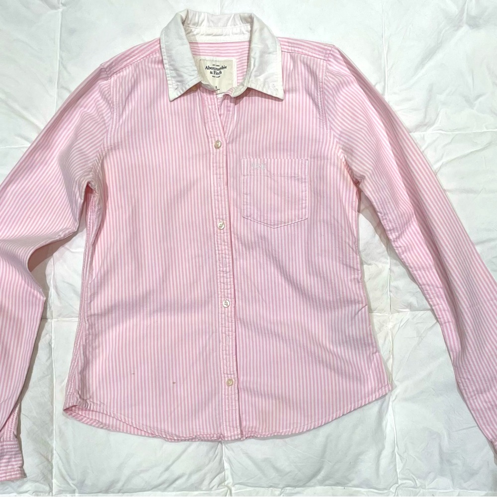 Abercrombie Fitch pink and white shirt, small size, gently used.